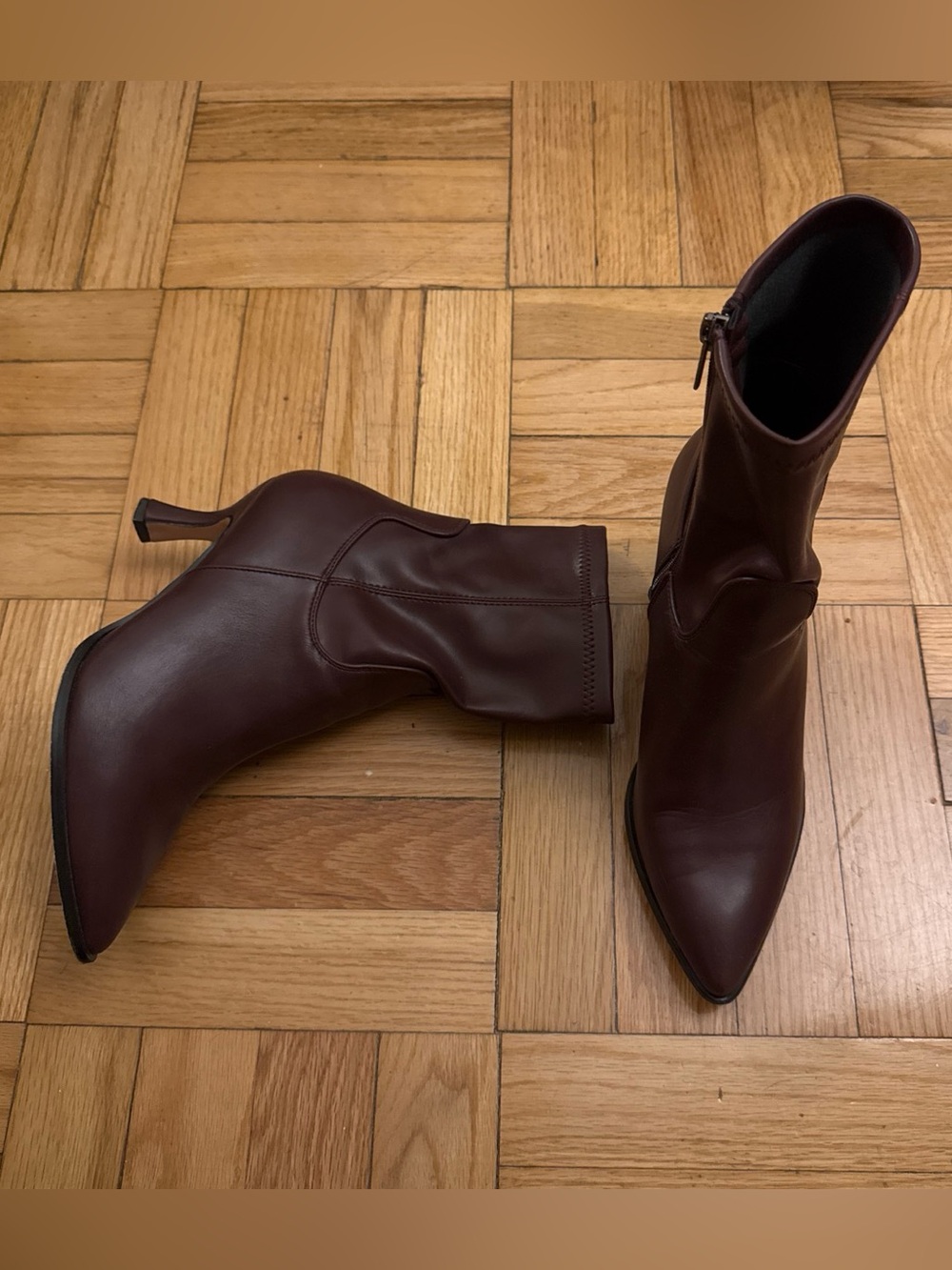 Nicole Miller burgundy vegan leather heeled boot